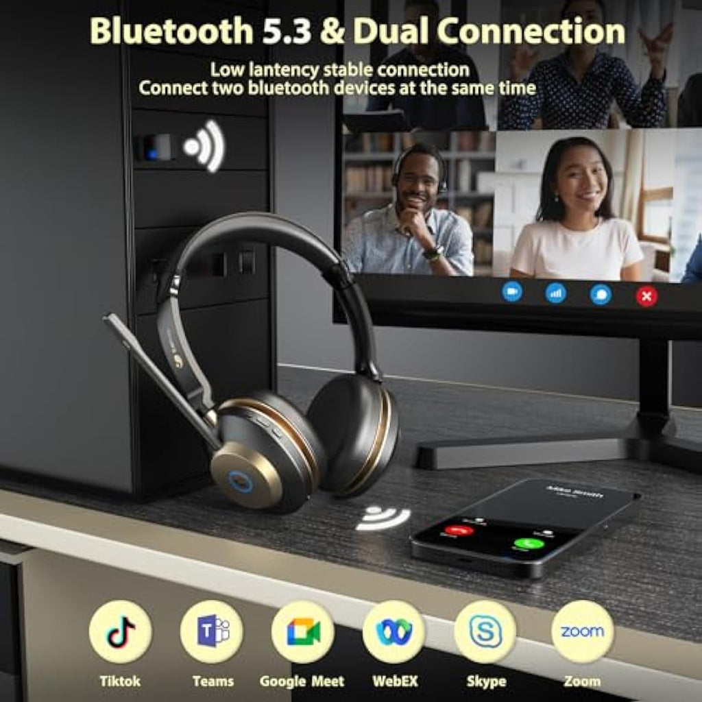 Earbay Wireless Bluetooth Headset with AI Noise Canceling & Charging Dock