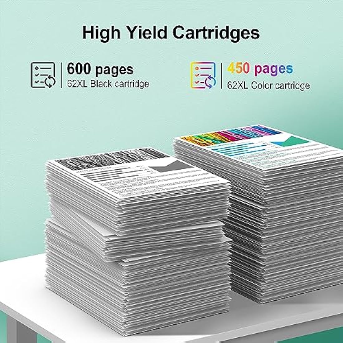 Salols 62XL Ink Cartridges Replacement for HP 62 - Black & Tri-Color 2-Pack