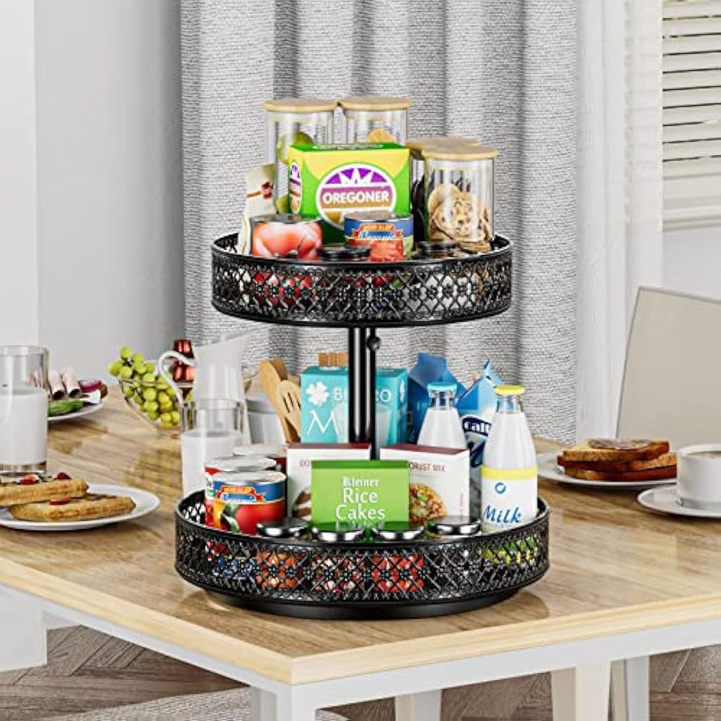 2-Tier Lazy Susan | 12" Adjustable Metal Rotating Spice Rack