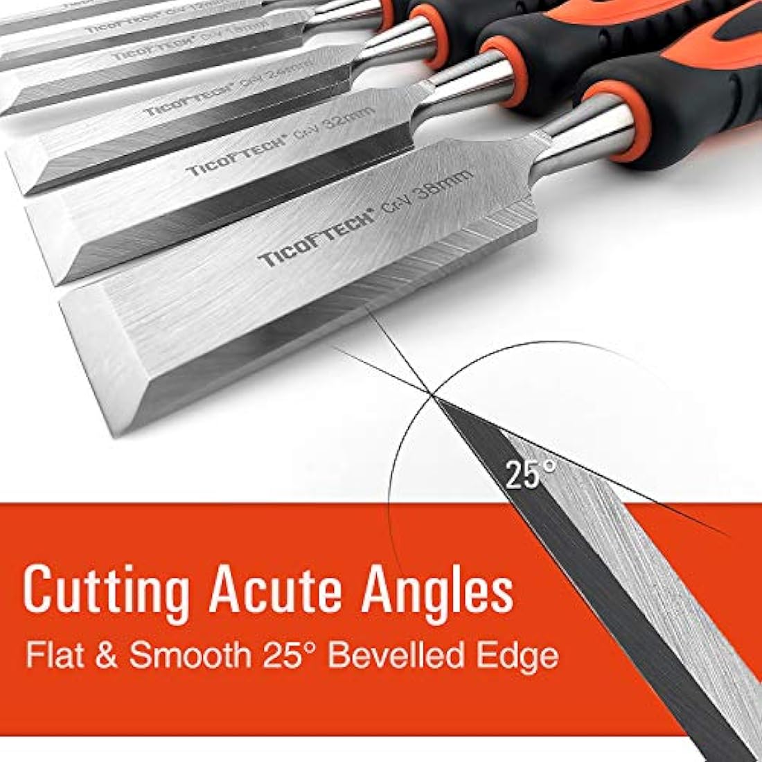 TICOFTECH 9-Piece Wood Chisel Set | Cr-V Steel Woodworking Tools