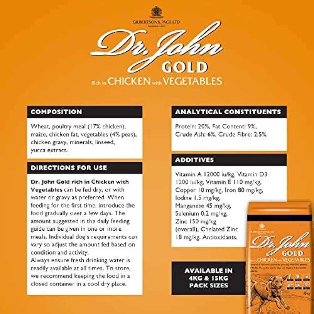Dr John Gold Chicken & Vegetables Dry Dog Food - 15kg Complete Diet