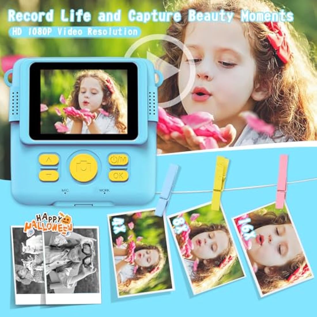 Kids Instant Print Camera | 1080P HD Digital Toy with 32GB SD