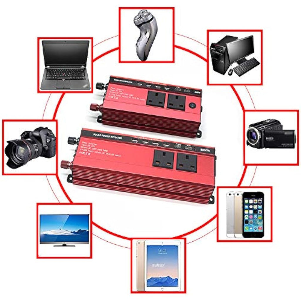 RUILASA 3000W Car Power Inverter | DC 12V to AC 230V Converter with 4 USB