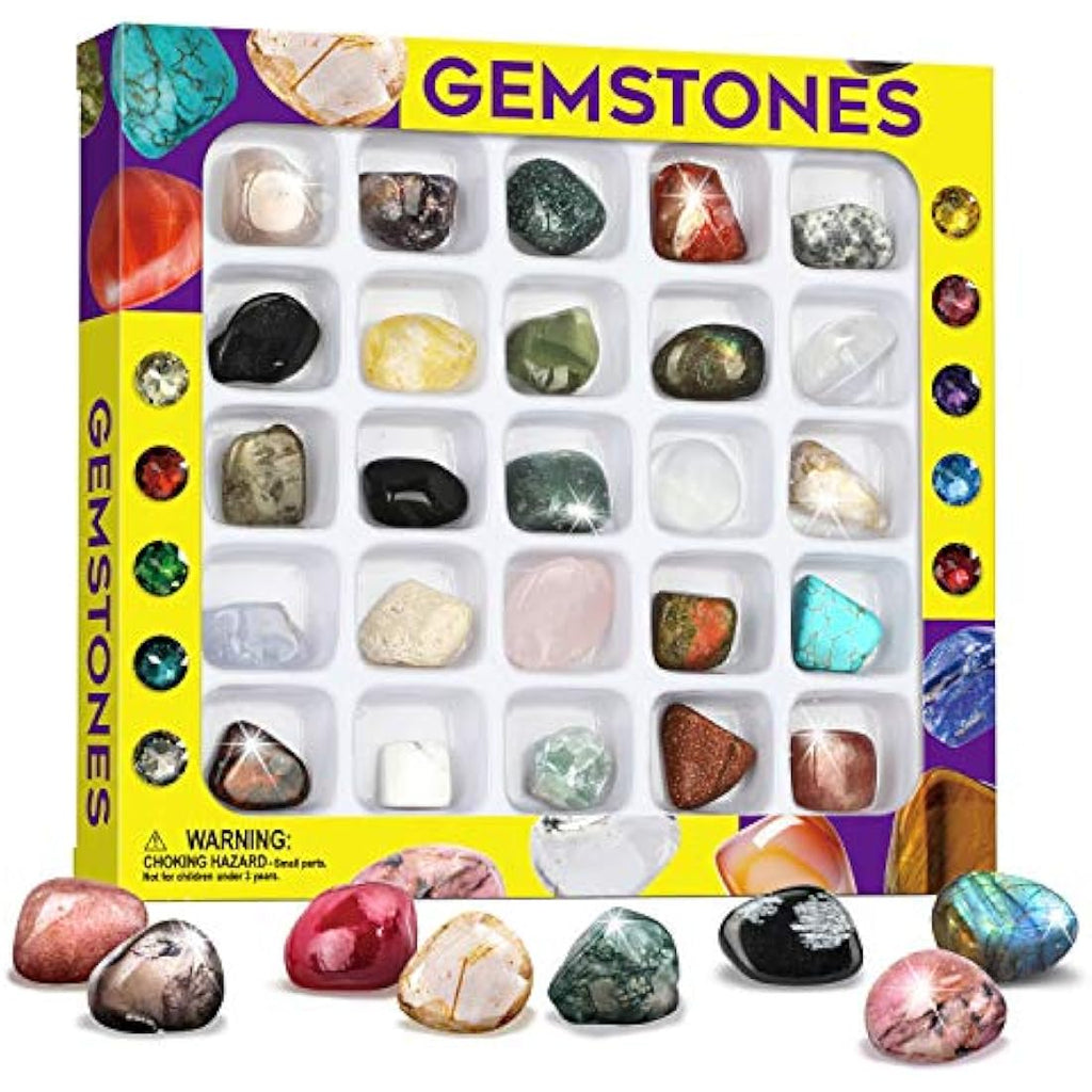 Jolof Store 25-Piece Rock and Gemstone Collection Kit for Kids – Geology Set