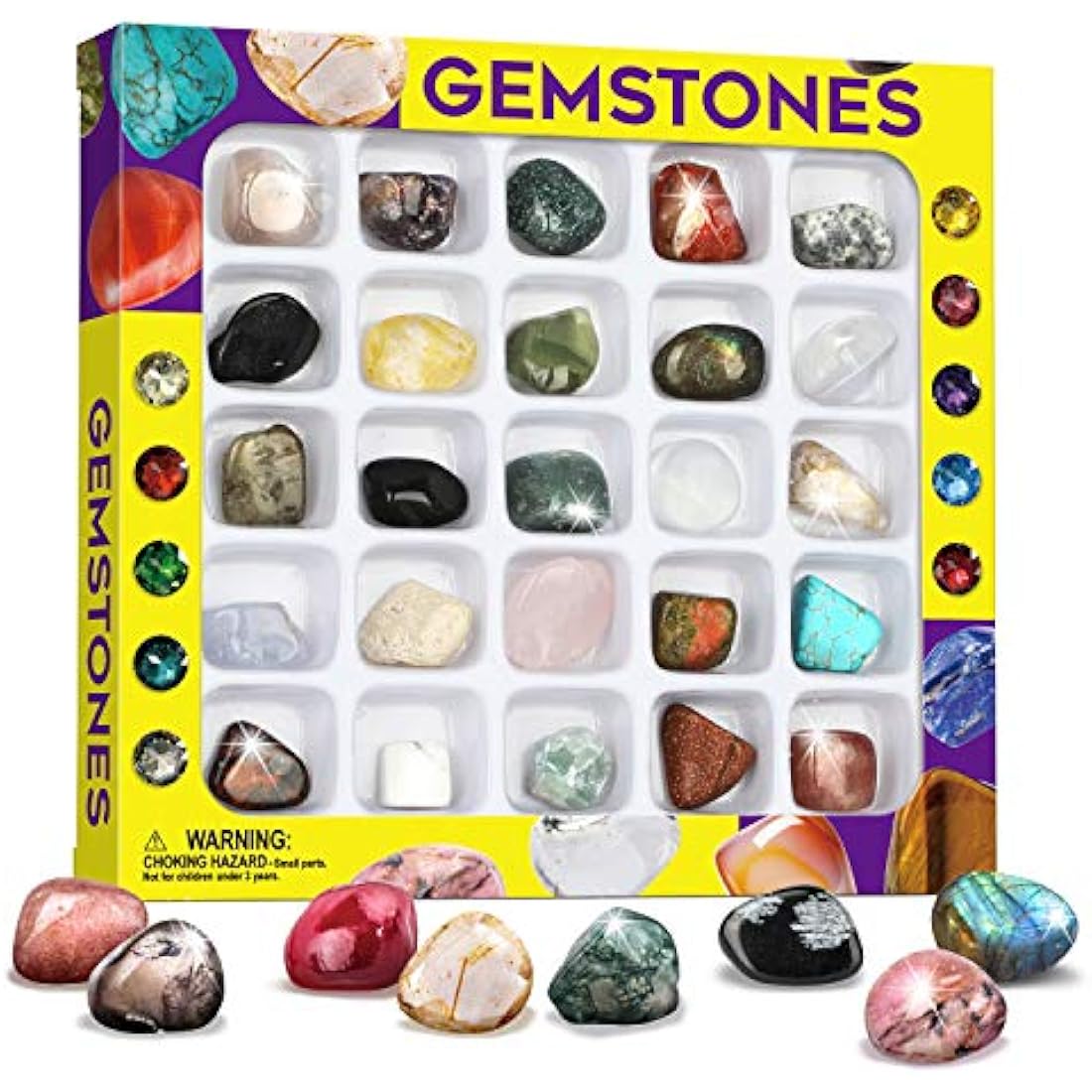 Jolof Store 25-Piece Rock and Gemstone Collection Kit for Kids – Geology Set