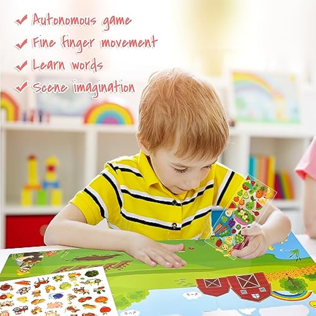 ASTARON Reusable 3D Puffy Sticker Book - 88 Pcs Farm Harvest Sensory Toy