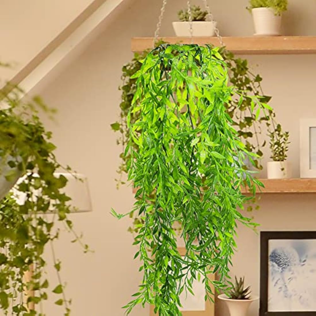 Jolof Store 2-Pack Artificial Hanging Ivy Plants | Faux Willow Leaf Vines