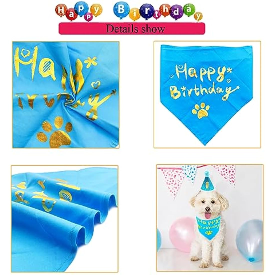 Jolof Store Blue Dog 1st Birthday Hat and Bandana Set for Small Medium Pets
