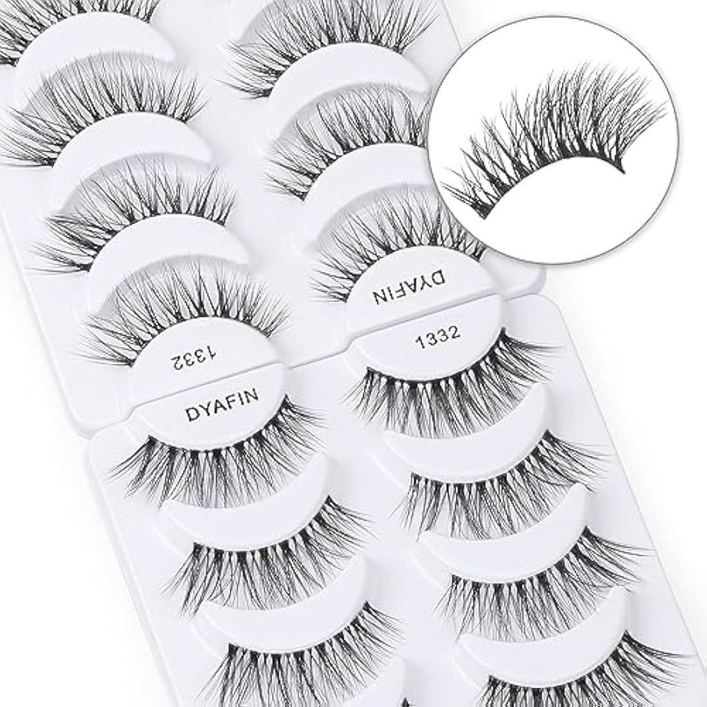 DYAFIN 3D Natural False Eyelashes | 16mm Wispy Clear Band Lashes - 8 Pairs