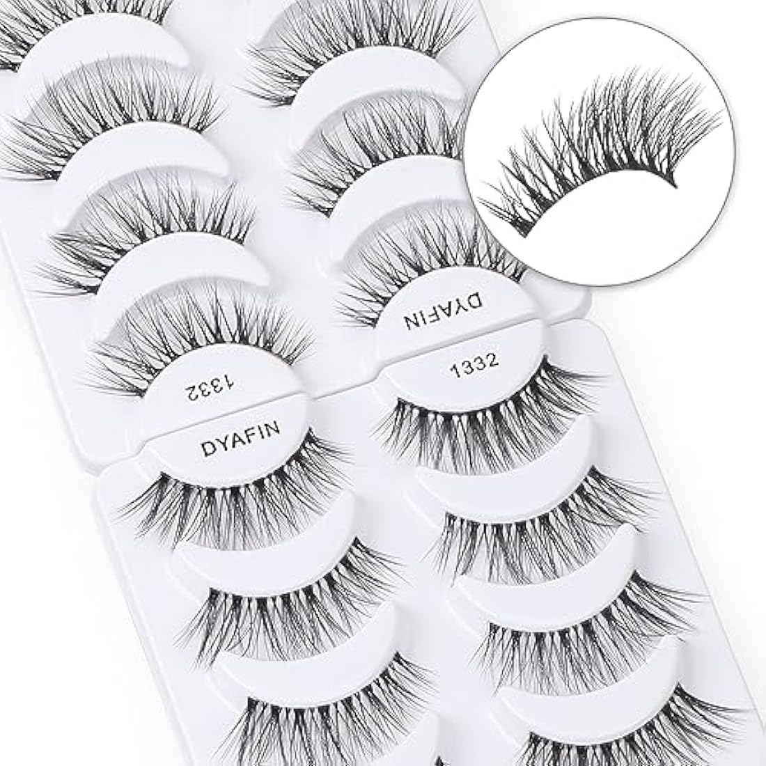 DYAFIN 3D Natural False Eyelashes | 16mm Wispy Clear Band Lashes - 8 Pairs