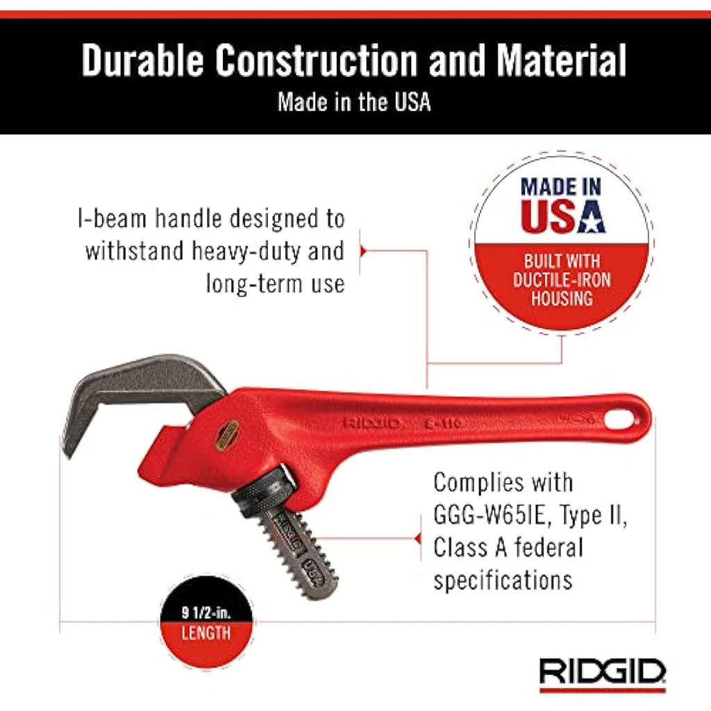 RIDGID E-110 Offset Hex Wrench – 9.5-Inch Plumbing Wrench for Nuts