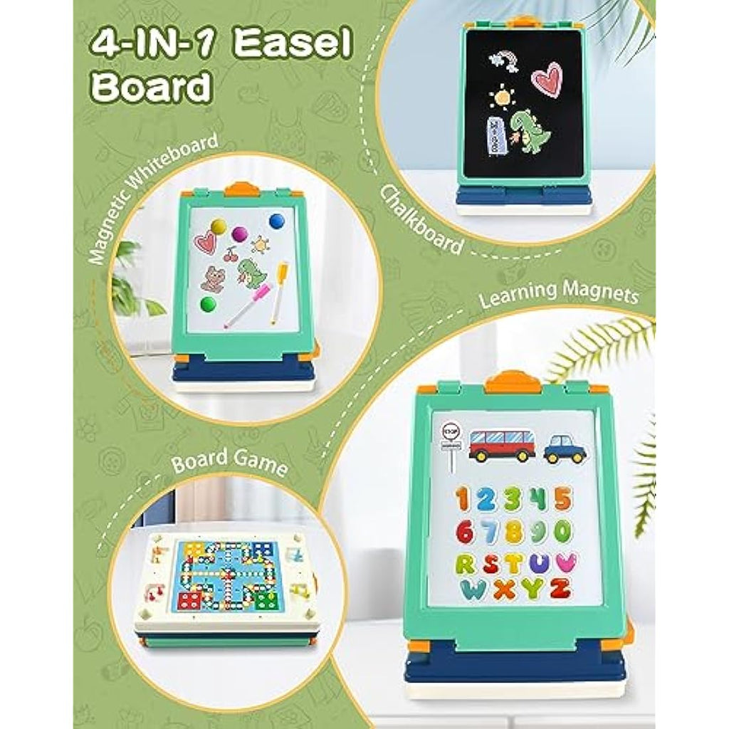 Jolof Store 4-in-1 Kids Tabletop Art Easel – Foldable Magnetic Board