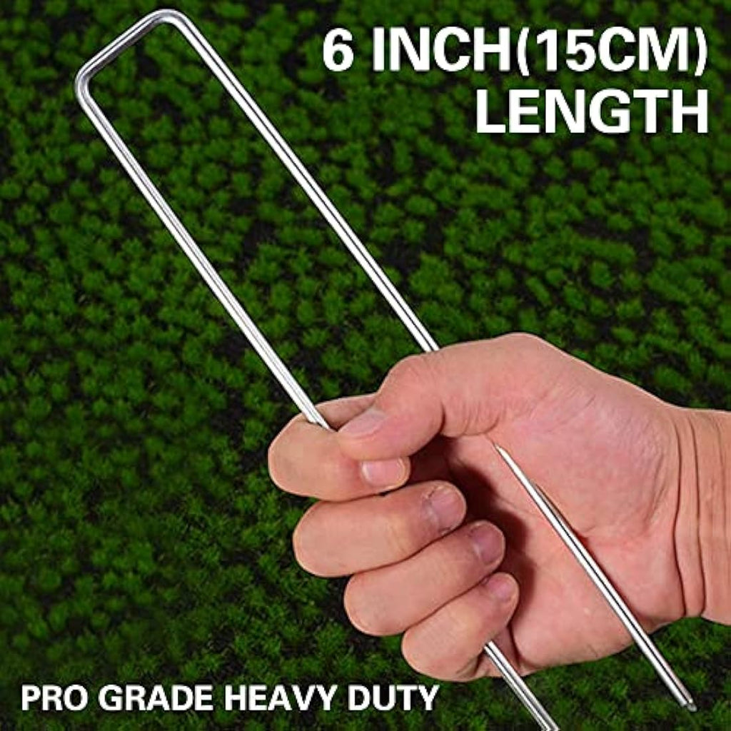 Bakulyor 200 Galvanized Steel Garden Pegs with Washers - 6 Inch U-Stakes