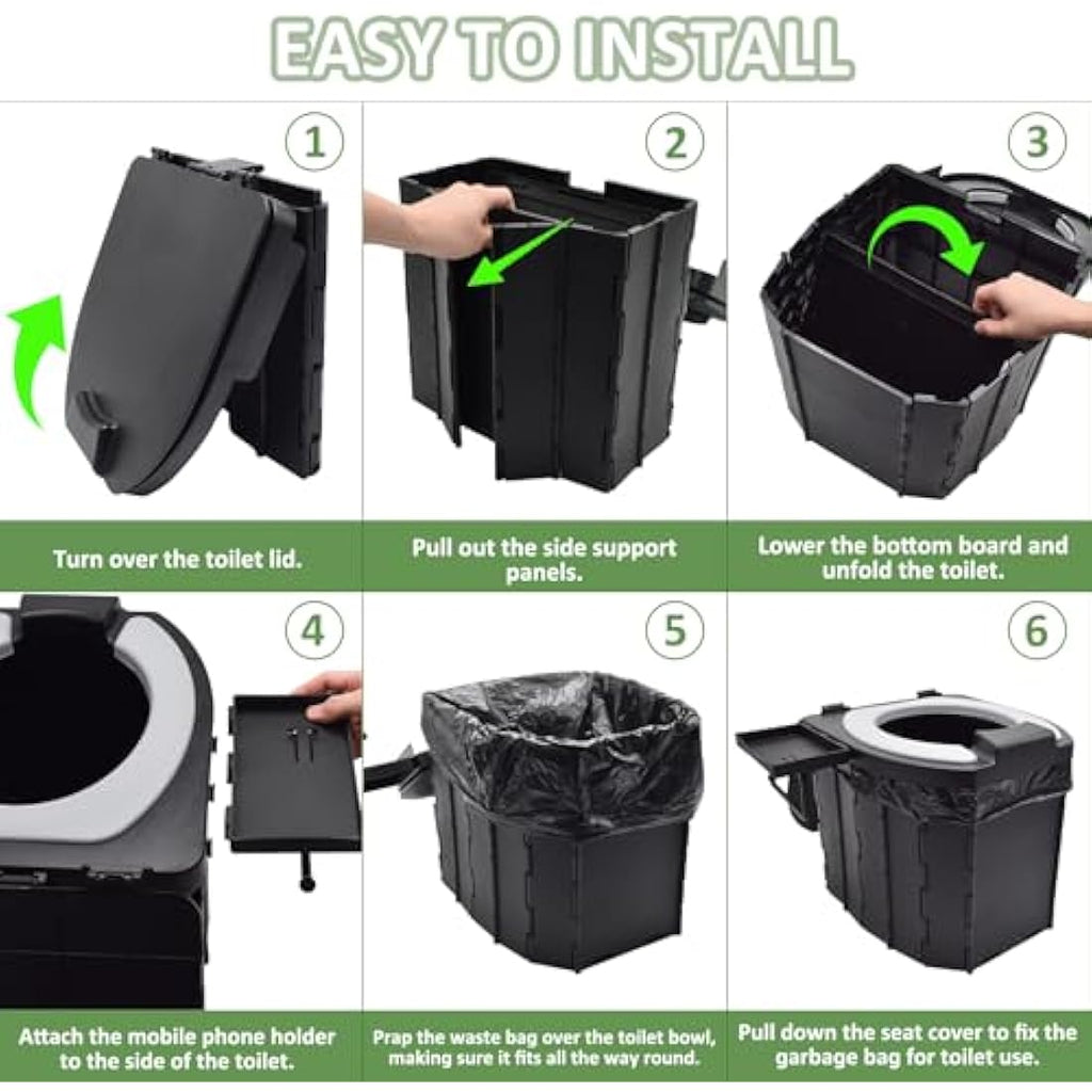 Foldable Camping Toilet – Portable ABS Loo with Phone Holder