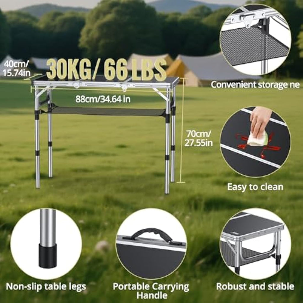 Anbte Folding Camping Table | Adjustable Aluminum Portable Picnic Table