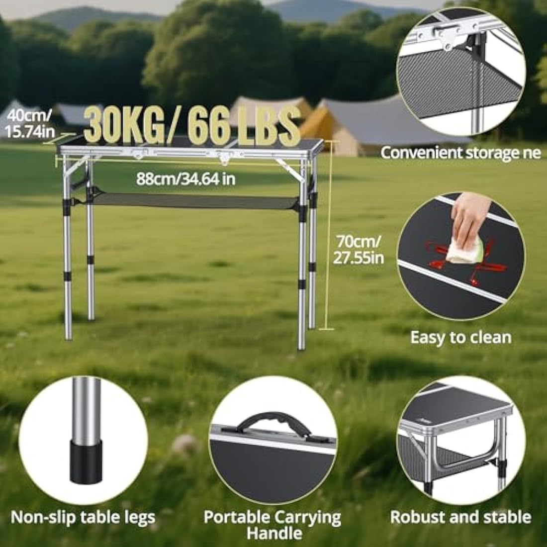 Anbte Folding Camping Table | Adjustable Aluminum Portable Picnic Table