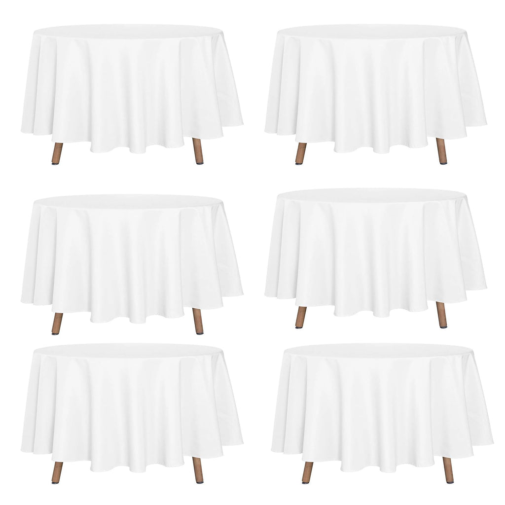 Kapwall 6-Pack White Round Tablecloths – 90 Inch Wrinkle-Resistant Polyester