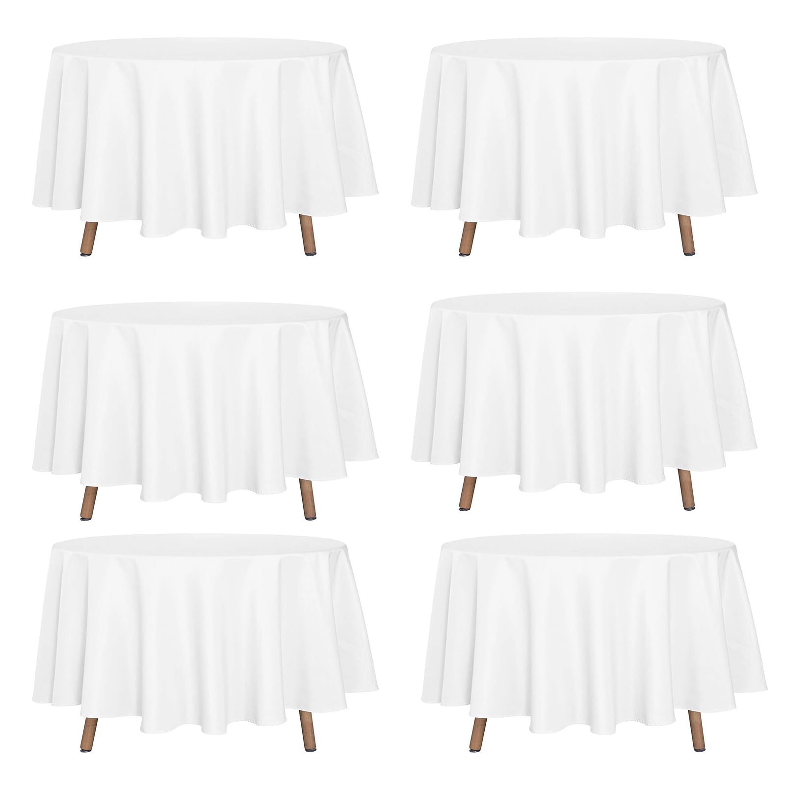 Kapwall 6-Pack White Round Tablecloths – 90 Inch Wrinkle-Resistant Polyester