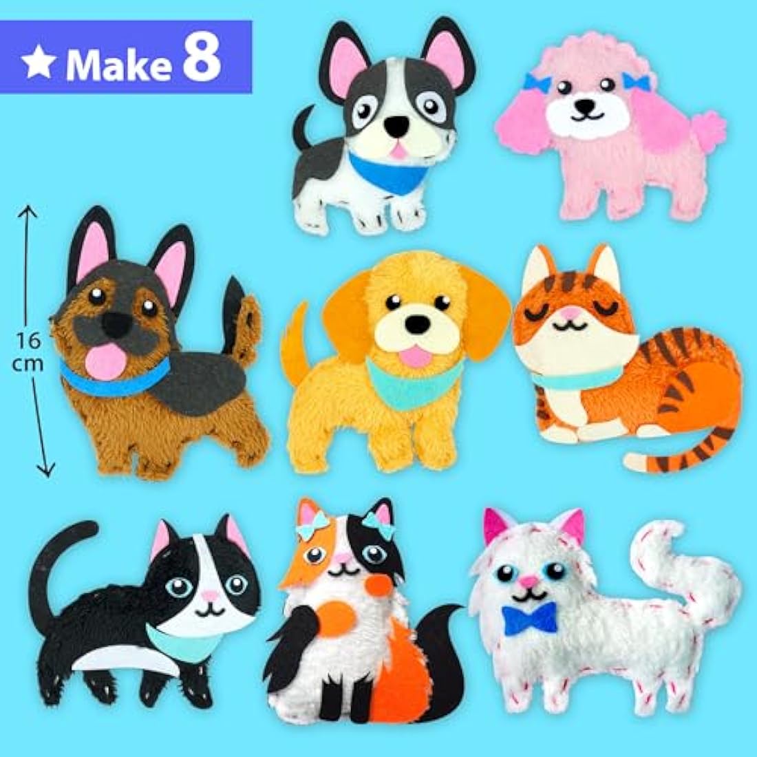 KRAFUN Kids Sewing Kit – 8 DIY Stuffed Animal Dolls Felt Craft Set