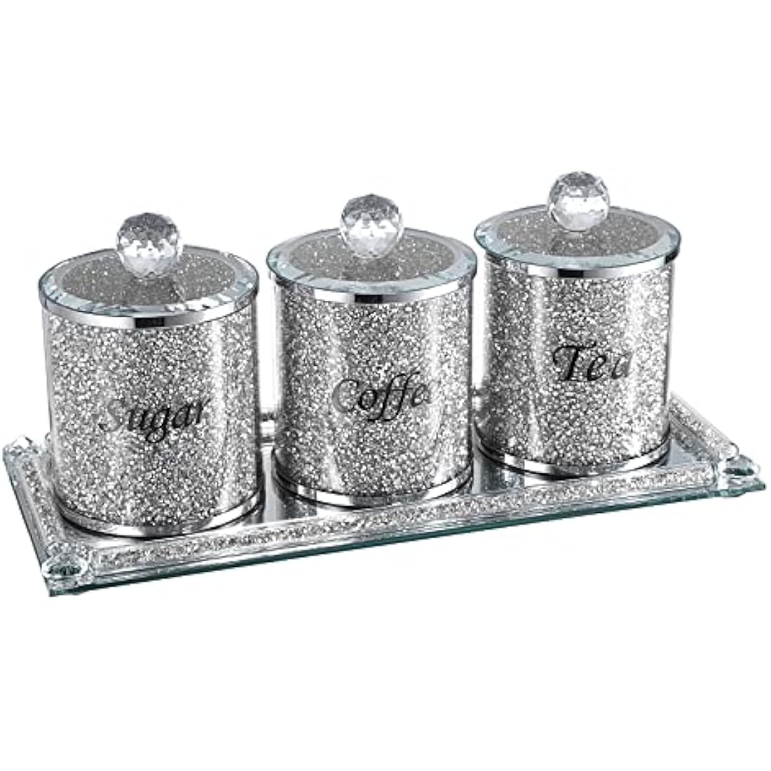 Jolof Store Crushed Diamond Glass Kitchen Canisters with Tray - Set of 4