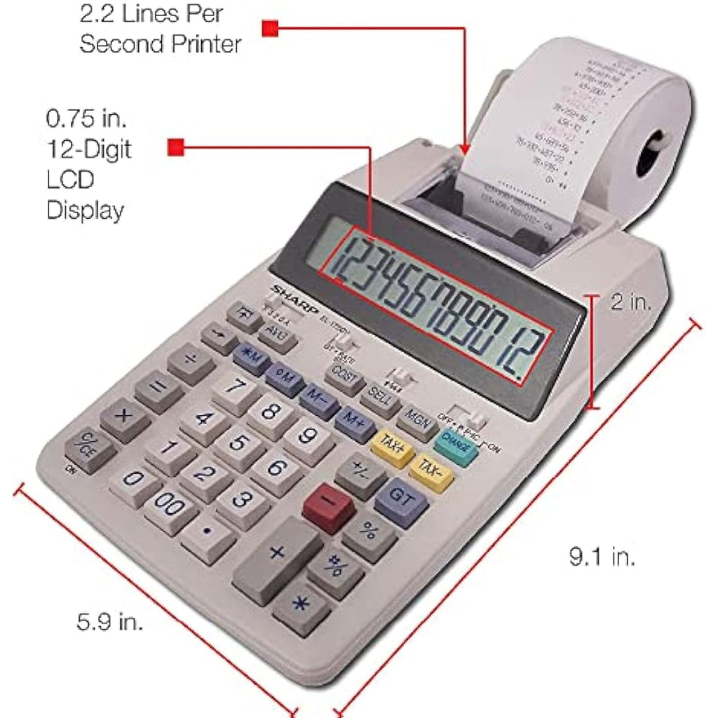 Sharp EL-1750V Druckrechner – LCD Display & Zweifarbdruck Tischrechner