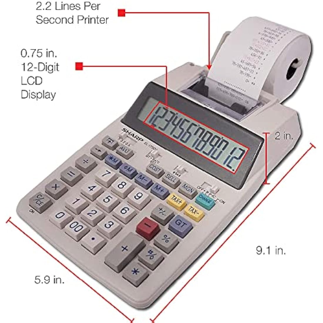 Sharp EL-1750V Druckrechner – LCD Display & Zweifarbdruck Tischrechner