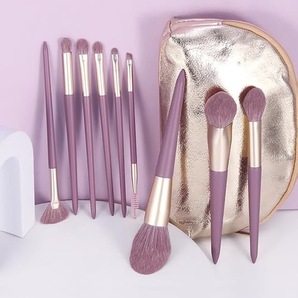 ENZO KEN Purple Vegan Makeup Brush Set with Case – 100% Natural Fiber