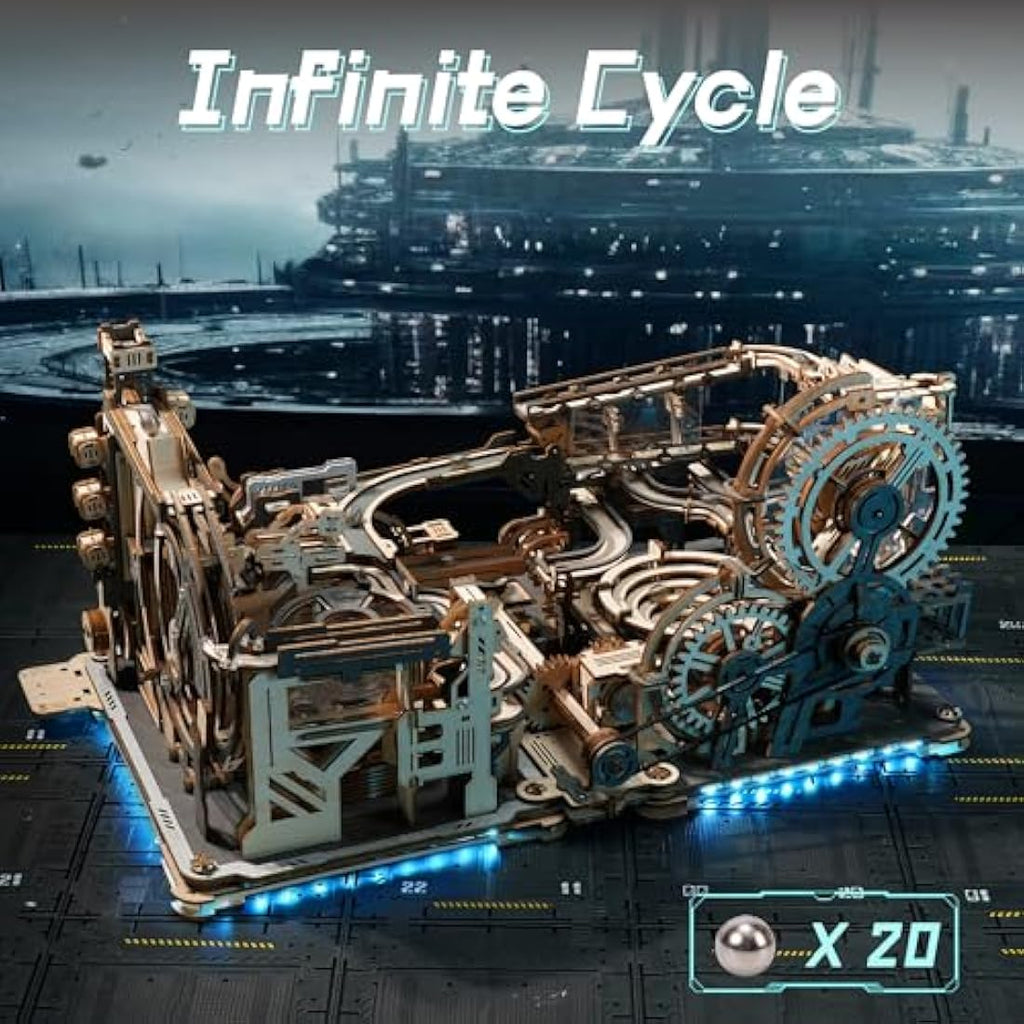 ROKR Marble Run Electric 3D Wooden Puzzle Model Kit - Marble Spaceport