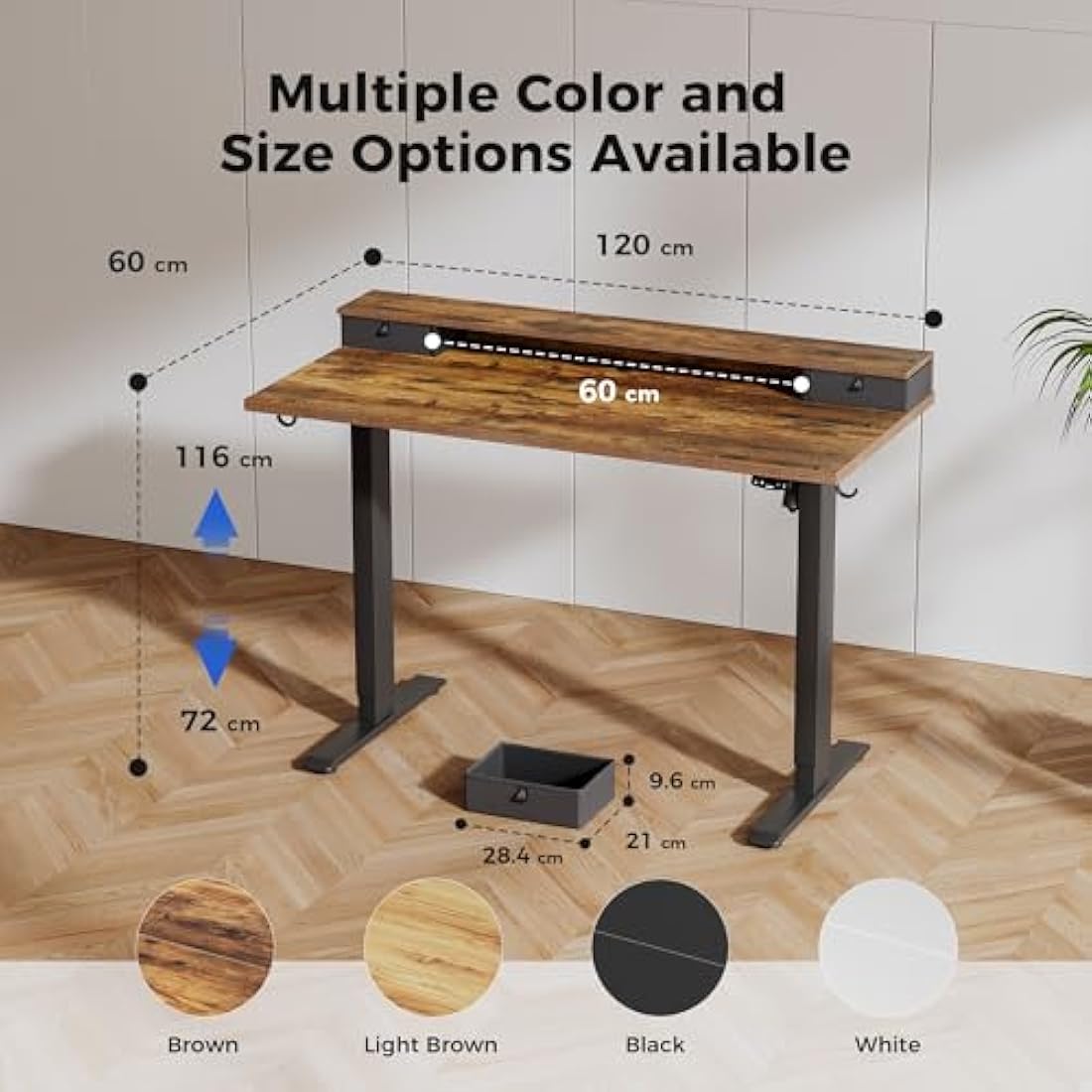 Agilestic Electric Height Adjustable Desk with 2 Drawers - Brown