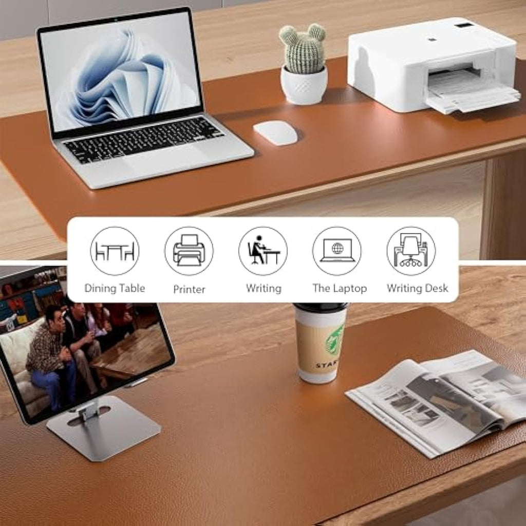 PU Leather Desk Mat – Non-Slip Waterproof Blotter, Brown