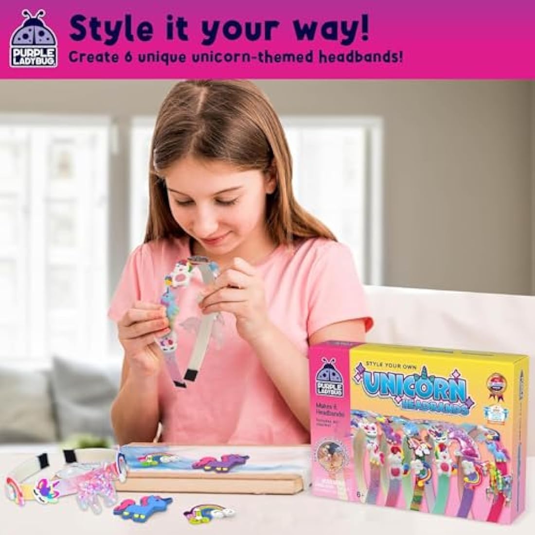 Purple Ladybug DIY Unicorn Headband Kit - Arts and Crafts for Girls
