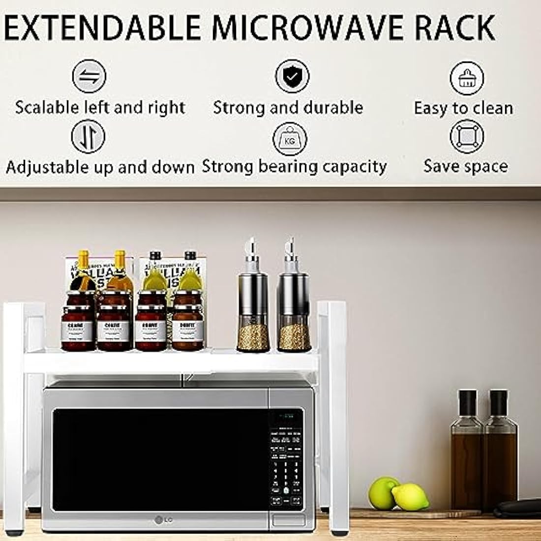 Jolof Store Expandable Microwave Oven Rack – 2 Tier Carbon Steel Shelf