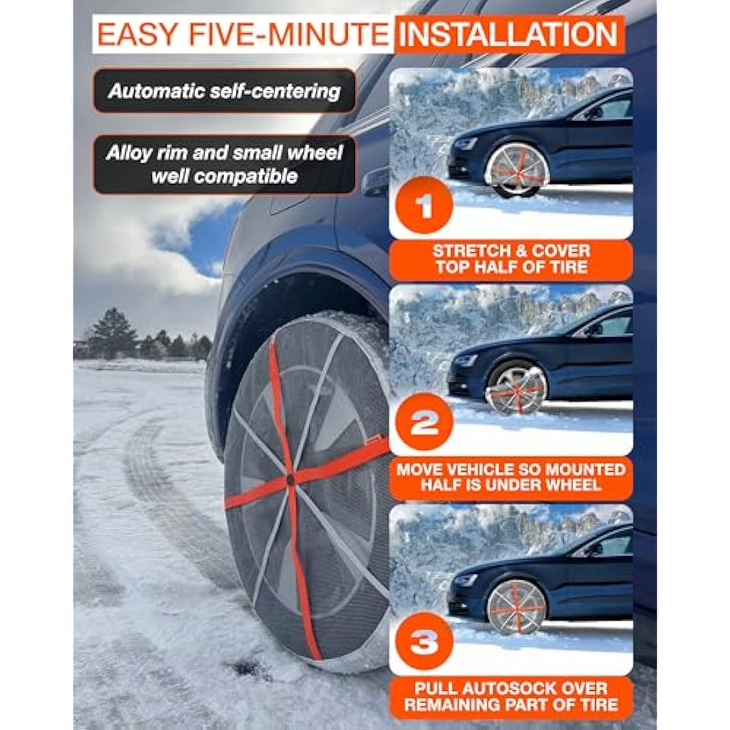 AutoSock HP 685E Textile Snow Socks – Winter Tire Traction Aid (1 Pair)