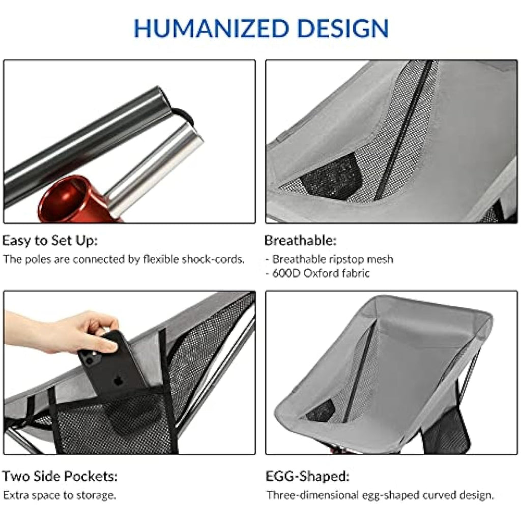 SHALLWE Ultralight Portable Camping Chair | Aluminum Folding Seat - Gray