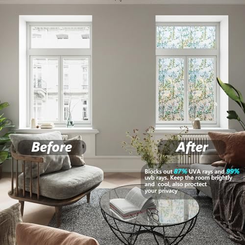 FINNEZ Privacy Window Film – Rainbow Small Grass Static Cling, 90x400cm