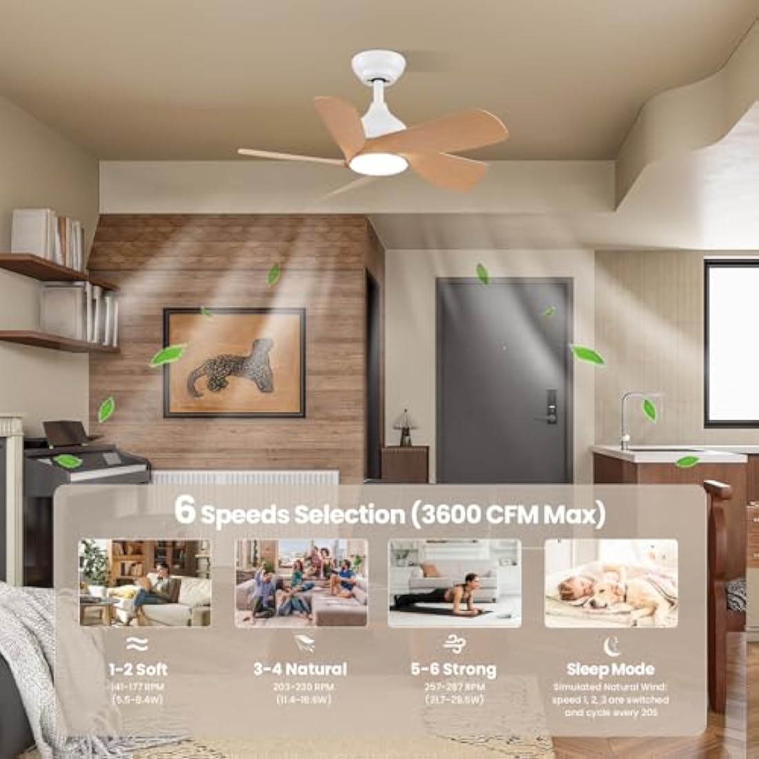 CJOY 30" Woodgrain Ceiling Fan with Dimmable Light | 6-Speed Quiet DC Motor