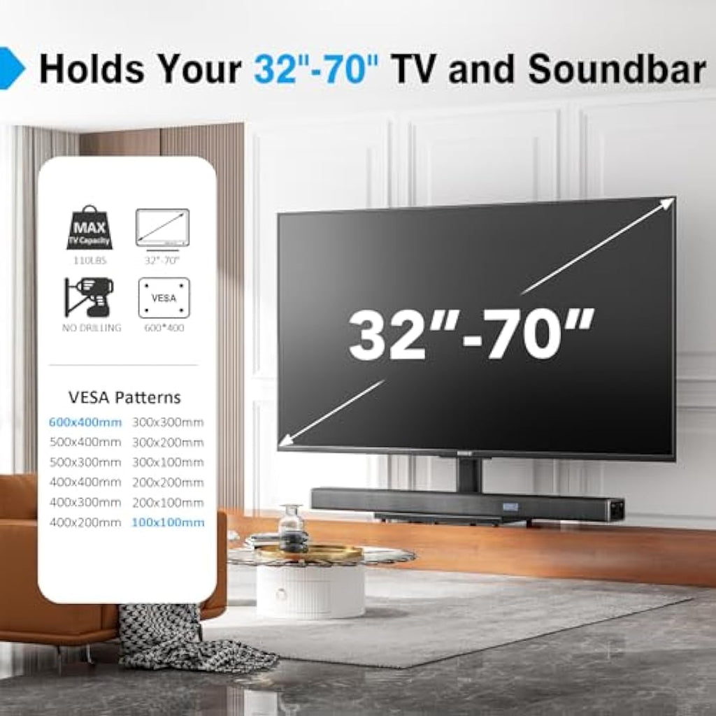 Universal TV Stand | Height Adjustable Tempered Glass Base