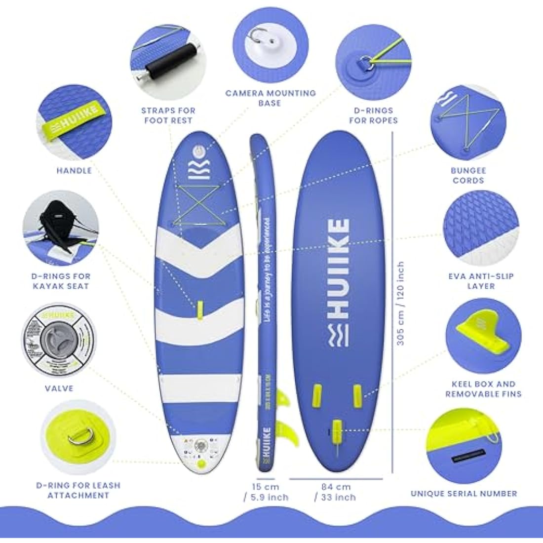 HUIIKE Inflatable Stand Up Paddle Board & Kayak - 10' Blue SUP with Seat
