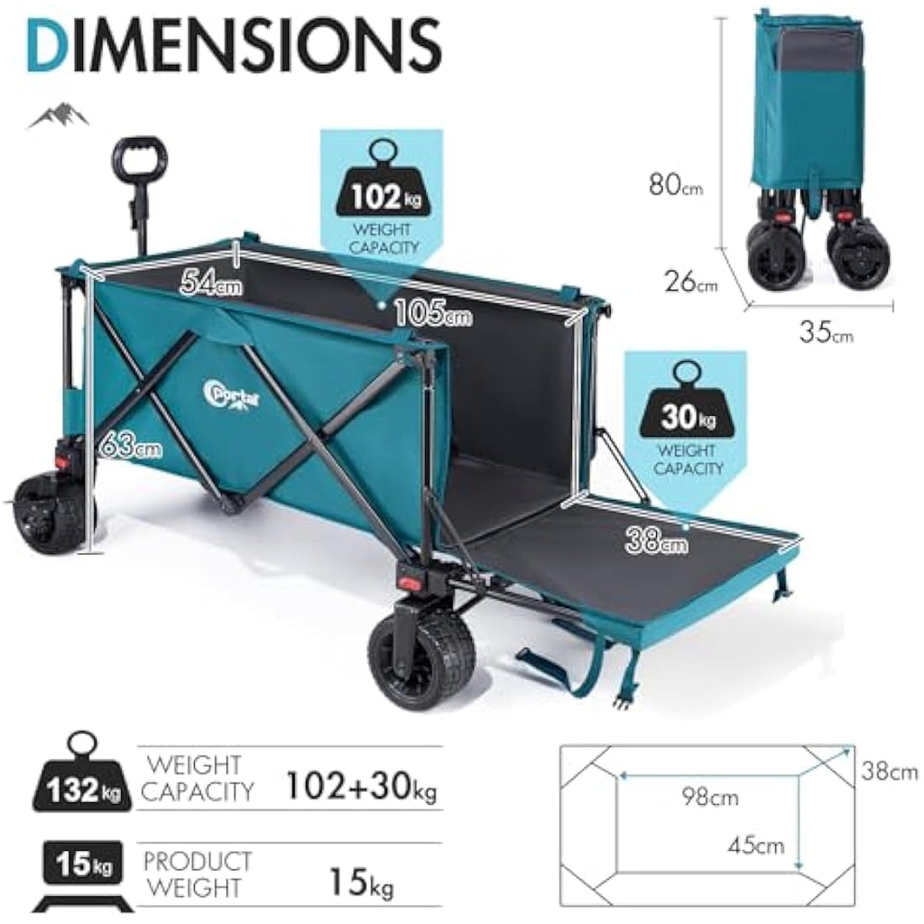 Portal Heavy Duty Folding Wagon | 300L Beach Trolley with Big Wheels