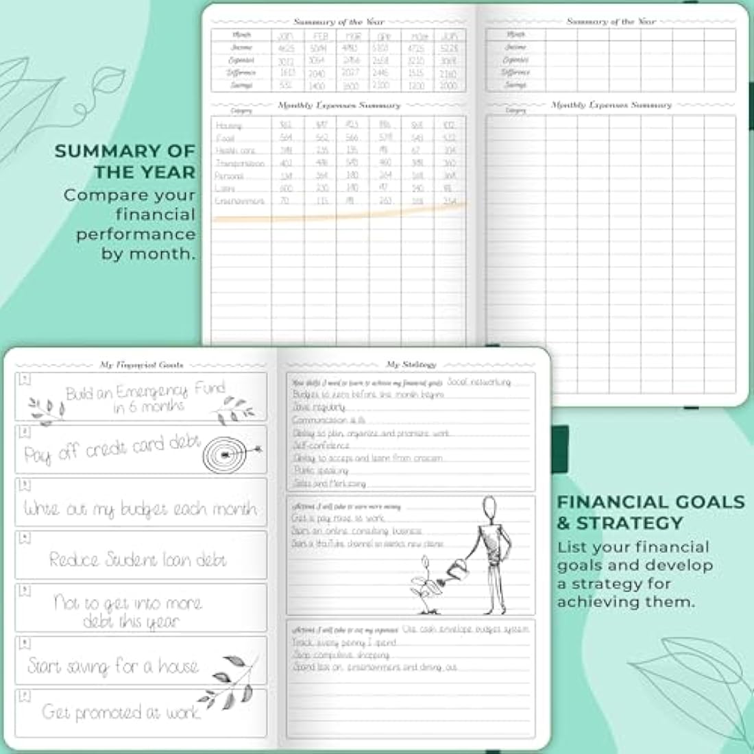 GoGirl Budget Planner – Undated Monthly Expense Tracker & Journal, Emerald