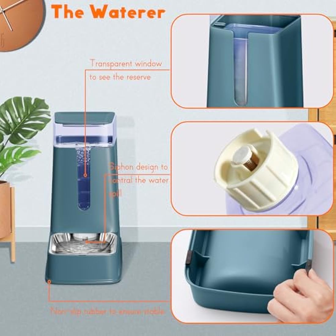 Automatic Cat Feeder and Water Dispenser Set, Stainless Steel