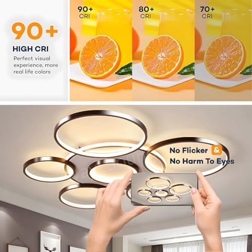 Jolof Store Modern 7-Ring LED Ceiling Light | 120W Dimmable Black Lamp