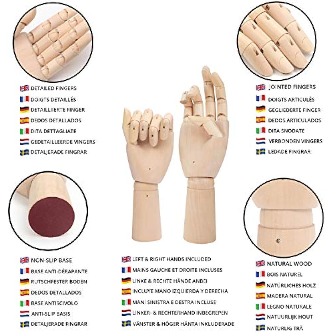 Belle Vous Wooden Mannequin Hands – 2 Pack Posable Art Drawing Models
