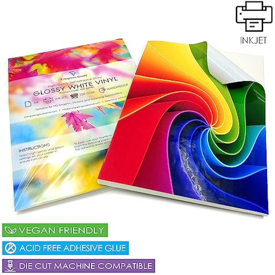 Evergreen Goods A4 Glossy White Printable Vinyl Sticker Paper – 100 Sheets