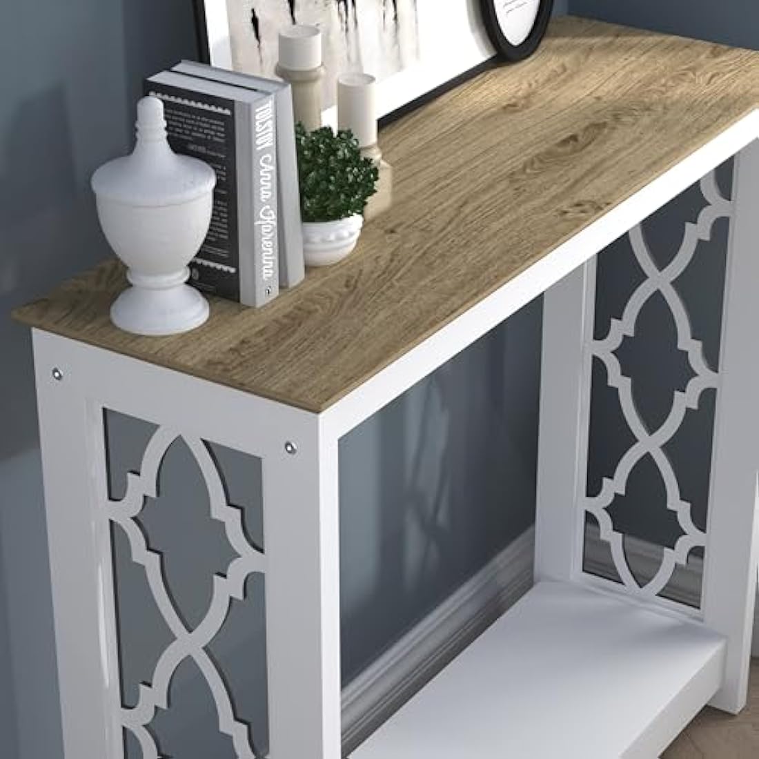 Galano Nova Console Table – Distressed Oak & White Entryway Cabinet