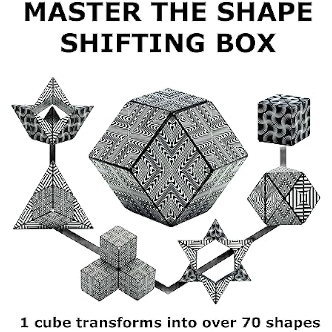 Shashibo Shape Shifting Box – Magnetic Fidget Cube Puzzle (Black & White)