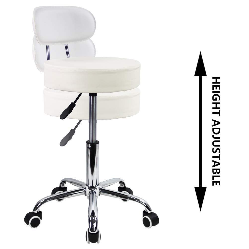 KKTONER PU Leather Rolling Stool - Adjustable Swivel Task Chair, White