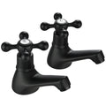Wasserrhythm Victorian Basin Pillar Taps – Black Cross Lever Pair