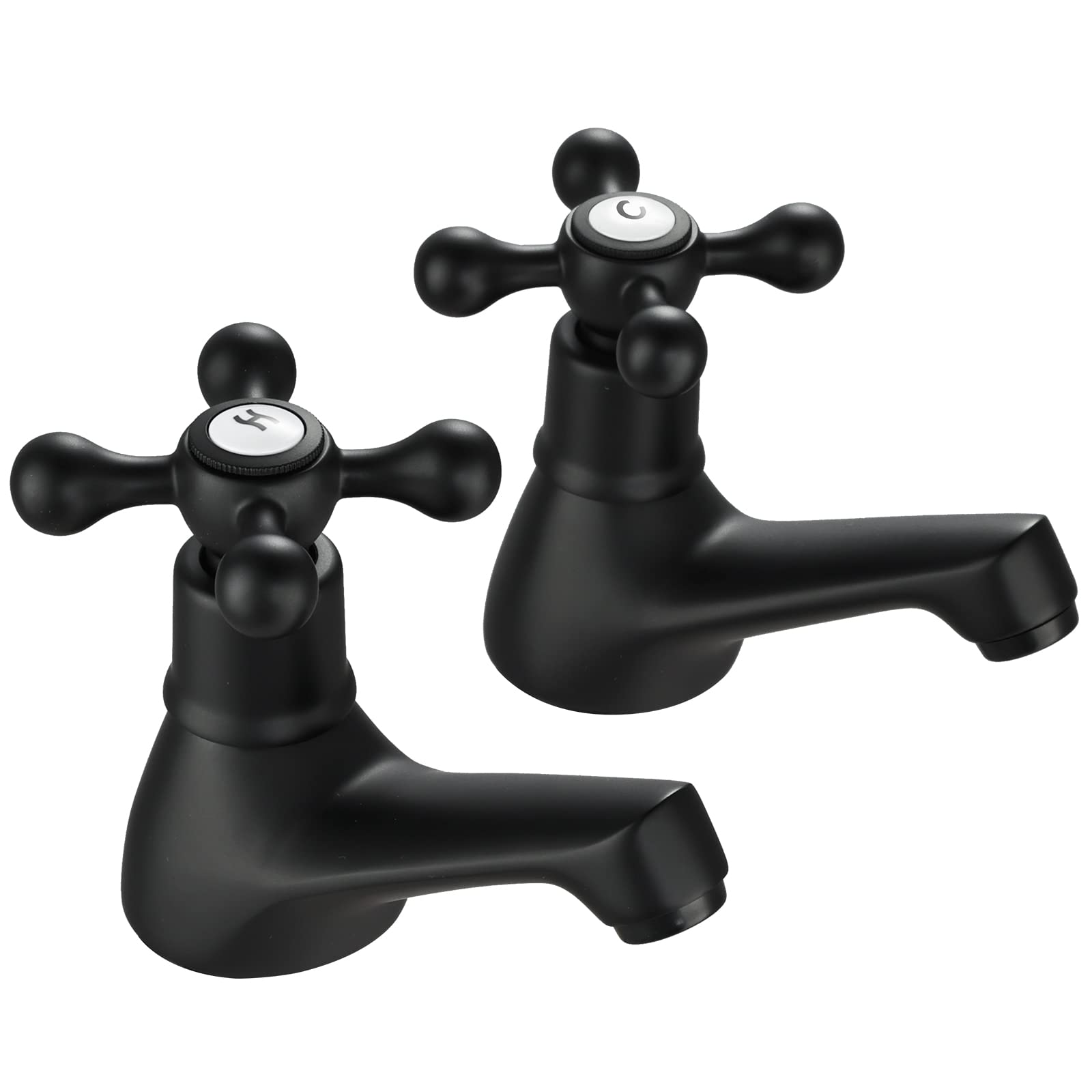 Wasserrhythm Victorian Basin Pillar Taps – Black Cross Lever Pair