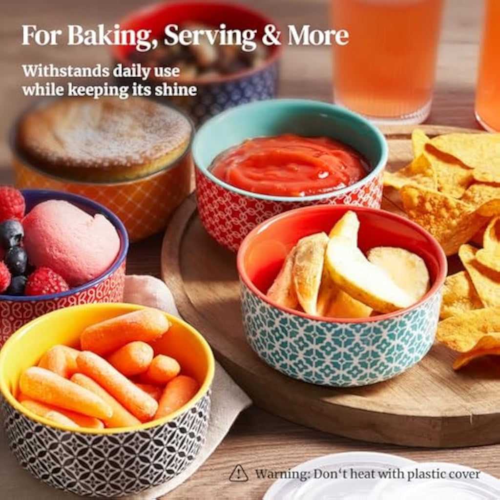 DOWAN 8 oz Ceramic Ramekins with Lids - 6 Pack Porcelain Baking Dishes